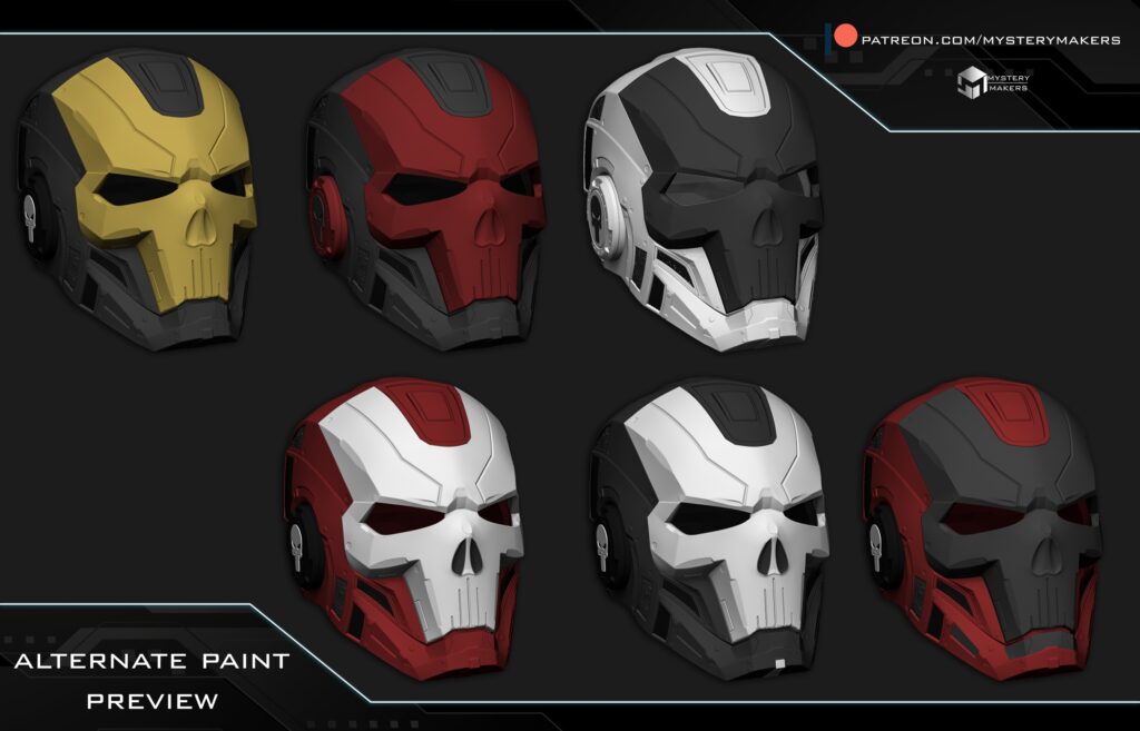 stl preview of a 3d printable Iron Punisher helmet made by mystery makers