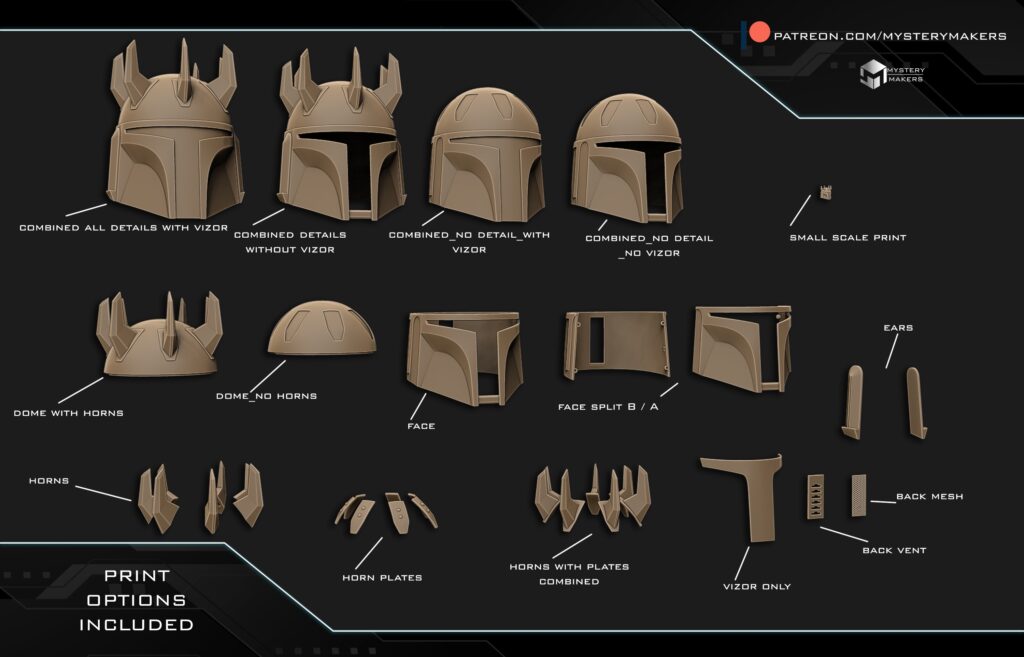 stl preview of a 3d printable mandalorian supercommando helmet made by mysterymakers